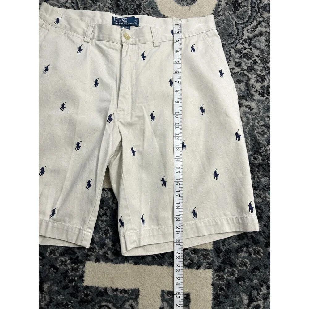 VTG Ralph Lauren Prospect Short Men White Sz 34 All Over Blue Pony Logo Print